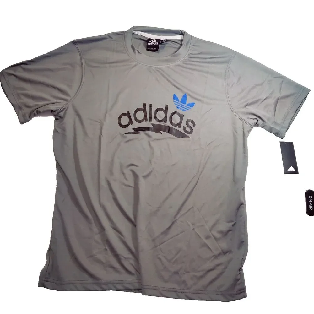 Adidas Soccer Men's  2XL, T-Shirt Trefoil Logo Grey, Blue LOGO NEW